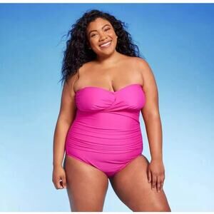 Kona Sol Hot Pink Full Coverage Tummy Control Twist-Front 1 Piece Swimsuit 22